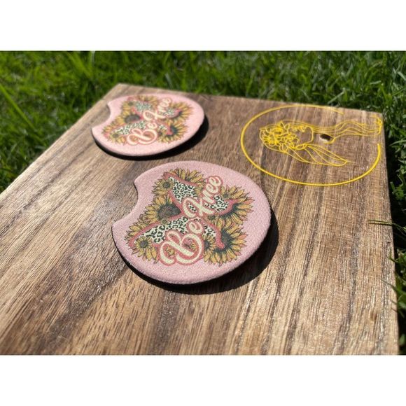 Be Free Sunflower Coasters 2 Pack | Car Coasters | Car Accessories | Positivity - Picture 5 of 8